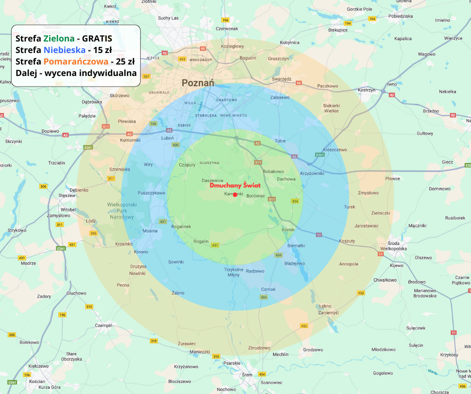 Mapa dowozu dmuchańców - Dmuchany Świat